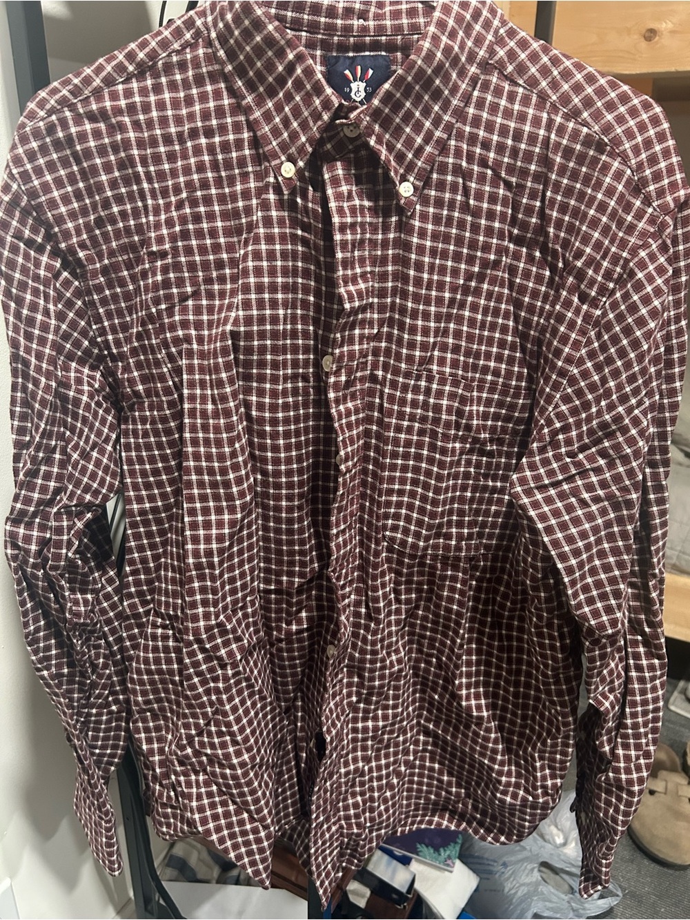Ivy Crew Men’s Maroon and White Check Button-Down Shirt